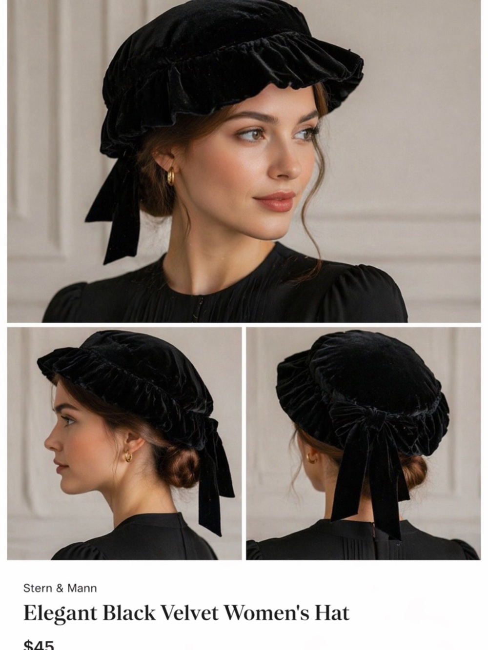 Elegant Black Velvet Women's Hat